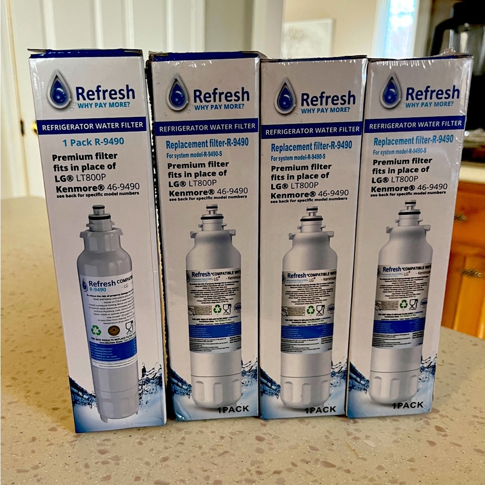 4 New/sealed Refresh Refrigerator Water Filters (LG LT800P / Kenmore 46-9490